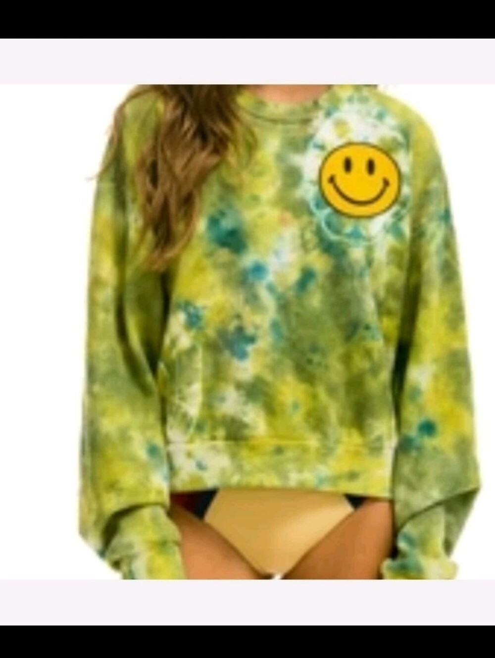 Aviator Nation Green & Yellow Tie-Dye Smiley Crewneck